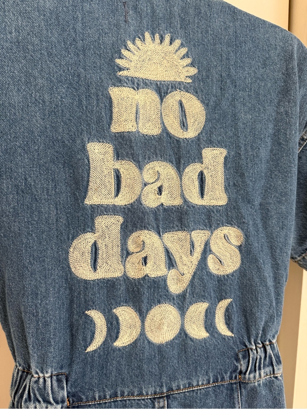 Free People Marci Jumpsuit embroidered “No Bad Days” short sleeve size Small - Picture 14 of 15